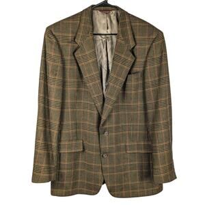 Hart Schaffner Marx 42L Super 100s Wool Sport Coat Mens Plaid Blazer USA Classic